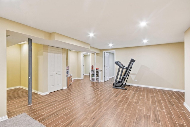 1 Churchill Ct, South Elgin, IL 60177 - workout area with light wood-style flooring, baseboards, and recessed lighting