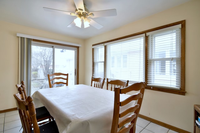 4732 N Anthon Ave, Chicago, IL 60656 - dining area with light tile patterned floors, baseboards, and a ceiling fan