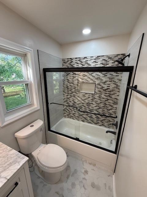 2030 University Dr, Naperville, IL 60565 - bathroom with vanity, shower / bath combination with glass door, toilet, and recessed lighting