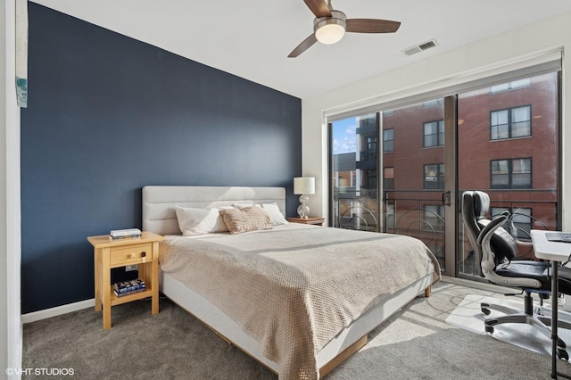 1618 S Halsted St Unit 4D, Chicago, IL 60608 - bedroom with carpet flooring, lofted ceiling, a desk, a ceiling fan, and baseboards