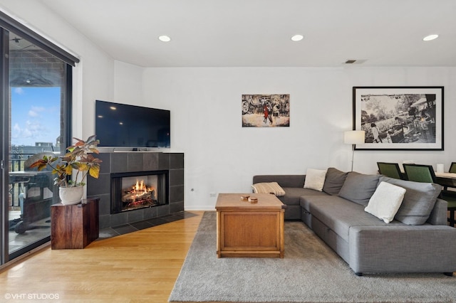 1618 S Halsted St Unit 4D, Chicago, IL 60608 - living room with light wood finished floors, recessed lighting, and a fireplace