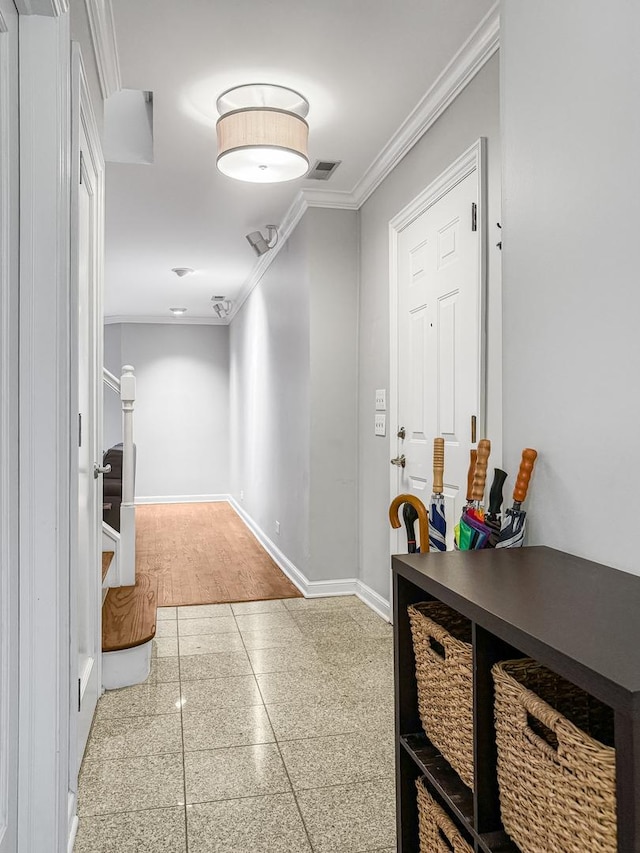 2736 N Hampden Ct Unit 105, Chicago, IL 60614 - hallway with granite floors, baseboards, and ornamental molding