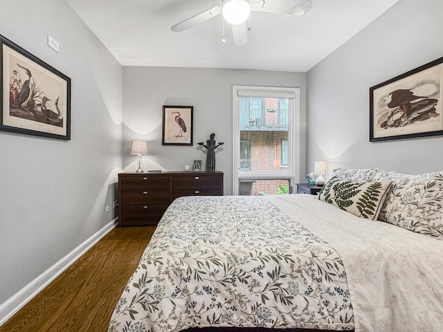 2736 N Hampden Ct Unit 105, Chicago, IL 60614 - bedroom featuring dark wood-style flooring, baseboards, and ceiling fan