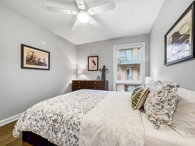 2736 N Hampden Ct Unit 105, Chicago, IL 60614 - bedroom featuring dark wood-type flooring, baseboards, and ceiling fan