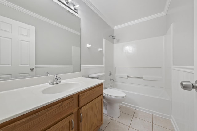 2911 Boone Ct, Joliet, IL 60435 - full bath with vanity, toilet, shower / bathtub combination, tile patterned flooring, and crown molding