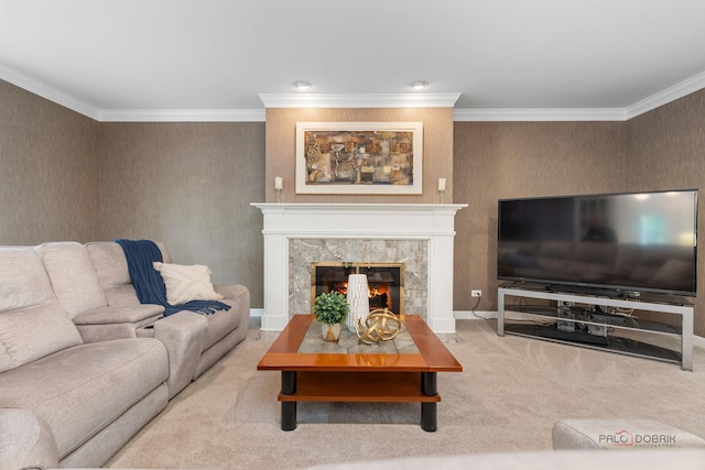 5272 Pineham Ct, Long Grove, IL 60047 - carpeted living area featuring crown molding, a fireplace, and baseboards