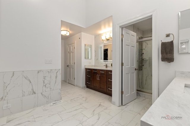 5272 Pineham Ct, Long Grove, IL 60047 - bathroom with vanity, a stall shower, and marble look tiles