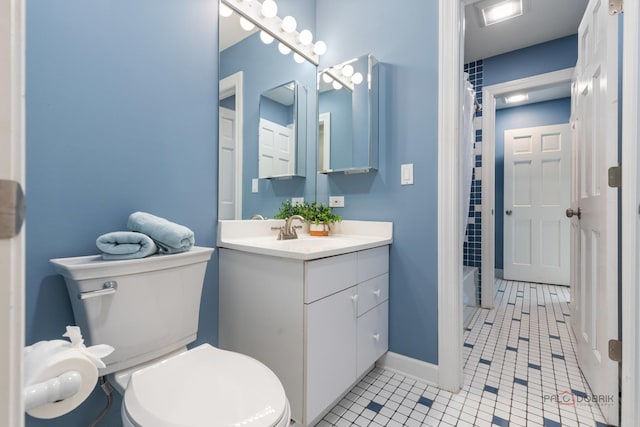 5272 Pineham Ct, Long Grove, IL 60047 - bathroom with toilet, vanity, tile patterned flooring, curtained shower, and baseboards