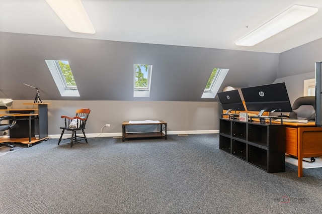 5272 Pineham Ct, Long Grove, IL 60047 - office area with a skylight, healthy amount of natural light, vaulted ceiling, carpet, and baseboards