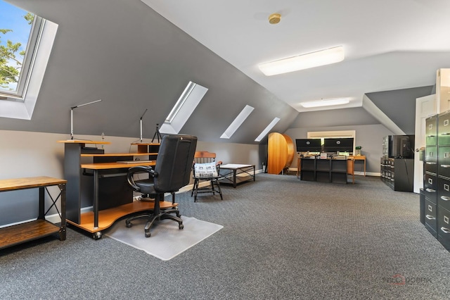 5272 Pineham Ct, Long Grove, IL 60047 - office featuring a skylight, lofted ceiling, and carpet flooring