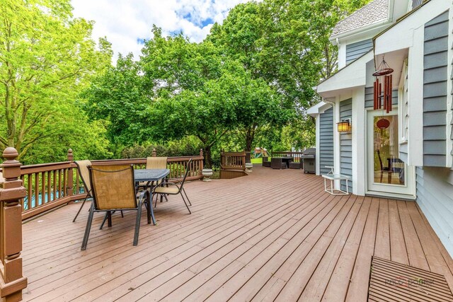 5272 Pineham Ct, Long Grove, IL 60047 - wooden deck featuring outdoor dining space and a grill