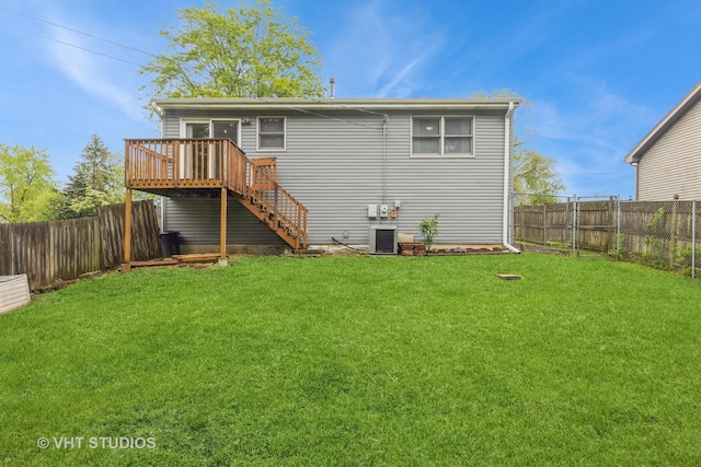 419 N Cresthill Ave, Mchenry, IL 60050 - back of property with a wooden deck, stairway, and central AC