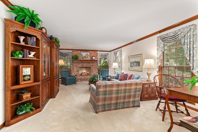 2872 Whispering Oaks Ct, Buffalo Grove, IL 60089 - living room featuring light colored carpet, plenty of natural light, crown molding, and a fireplace