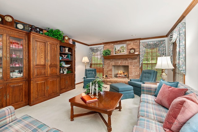 2872 Whispering Oaks Ct, Buffalo Grove, IL 60089 - living area with light colored carpet, crown molding, and a fireplace