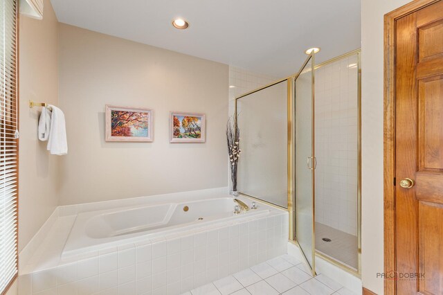 2872 Whispering Oaks Ct, Buffalo Grove, IL 60089 - bathroom with a whirlpool tub, tile patterned flooring, a stall shower, and recessed lighting