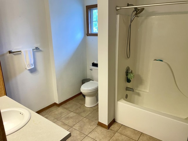 6760 N Summit Dr, Byron, IL 61010 - bathroom featuring toilet, vanity, tile patterned flooring, baseboards, and shower / bath combination