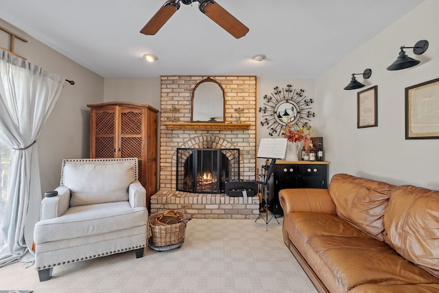 8340 W Monee Manhattan Rd, Monee, IL 60449 - living room with ceiling fan and a brick fireplace