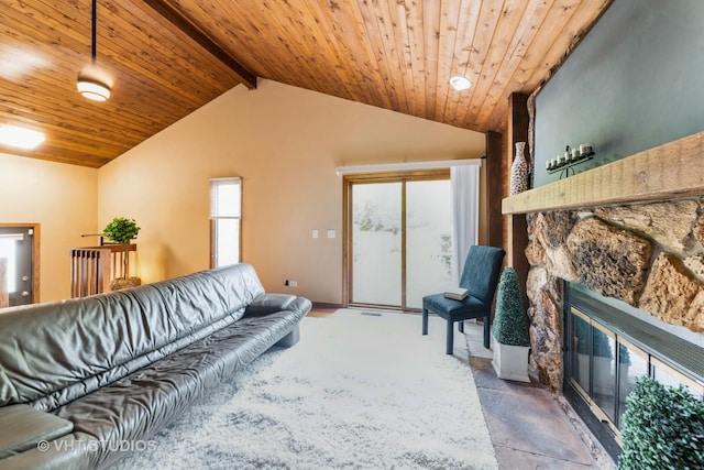 37756 N Cedar Lake Rd, Lake Villa, IL 60046 - living room with wood ceiling and a fireplace