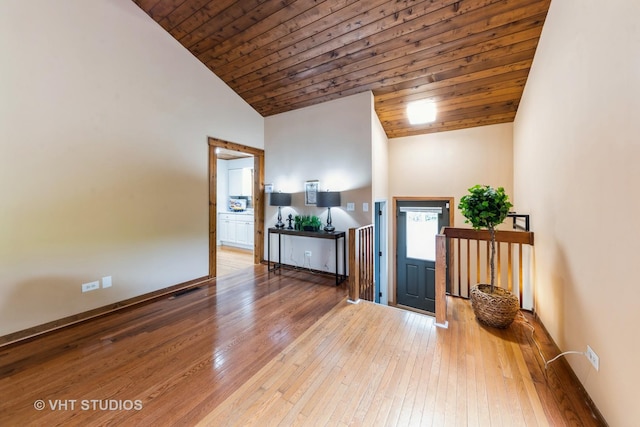 37756 N Cedar Lake Rd, Lake Villa, IL 60046 - foyer entrance featuring wooden ceiling, hardwood / wood-style floors, and high vaulted ceiling