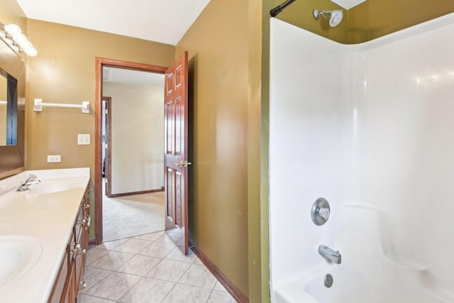 679 Gibbons Dr, New Lenox, IL 60451 - full bath featuring double vanity, washtub / shower combination, tile patterned flooring, and baseboards