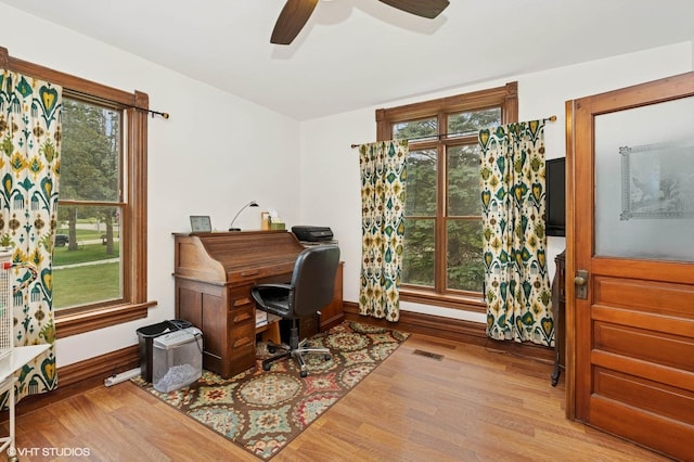5207 Barnard Mill Rd, Ringwood, IL 60072 - home office with wood finished floors and ceiling fan