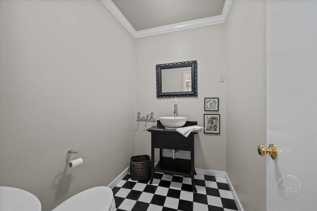 705 Meadows Rd, Geneva, IL 60134 - bathroom featuring toilet, tile patterned floors, crown molding, vanity, and baseboards