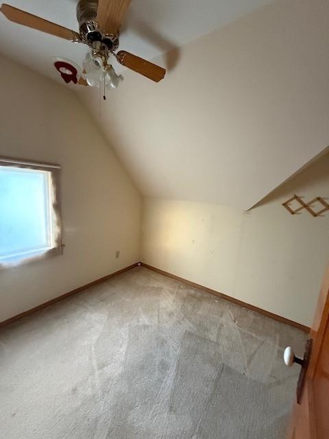 903 S Division Ave, Polo, IL 61064 - bonus room featuring a ceiling fan, vaulted ceiling, light colored carpet, and baseboards
