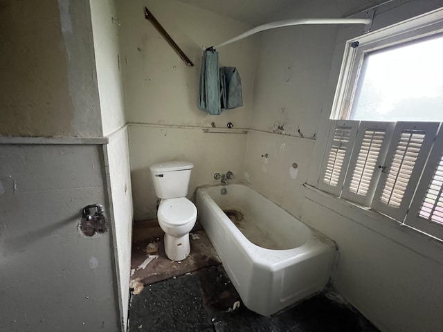 full bathroom with a bath and toilet