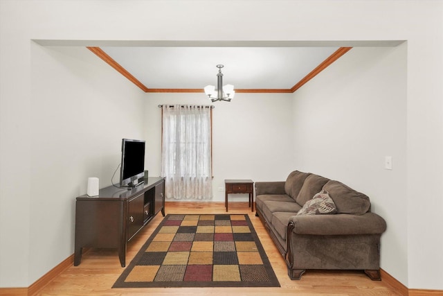 7050 26th Pkwy, Berwyn, IL 60402 - living area with ornamental molding, light wood-style flooring, a chandelier, and baseboards