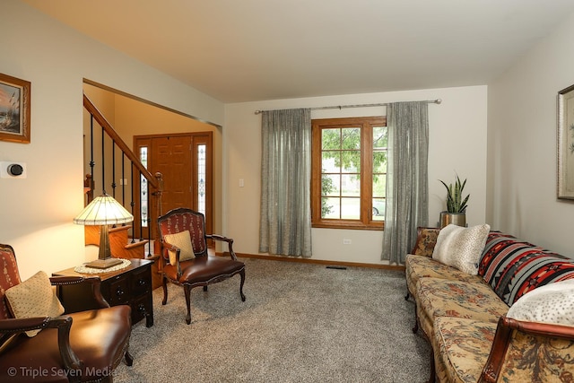 14822 S Eagle Ridge Dr, Homer Glen, IL 60491 - living area featuring carpet, baseboards, and stairs