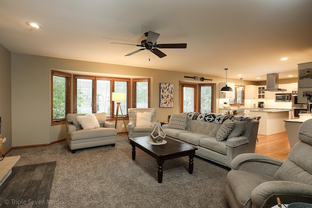 14822 S Eagle Ridge Dr, Homer Glen, IL 60491 - living area with plenty of natural light, a ceiling fan, baseboards, recessed lighting, and light wood-style flooring