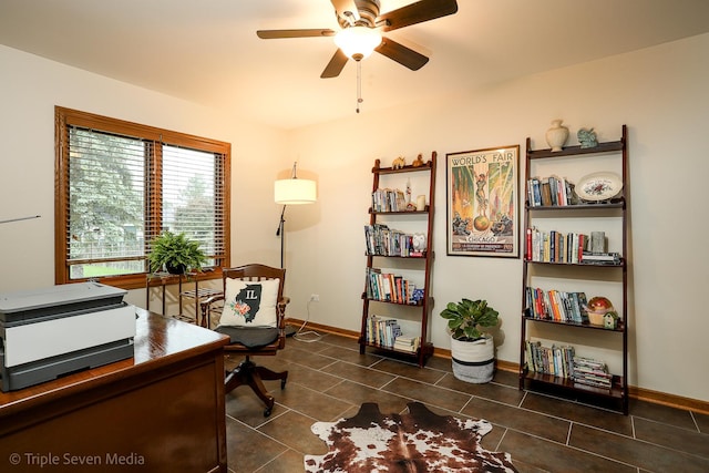 14822 S Eagle Ridge Dr, Homer Glen, IL 60491 - office space featuring a ceiling fan, dark tile patterned flooring, and baseboards