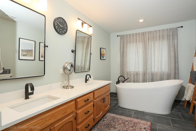 14822 S Eagle Ridge Dr, Homer Glen, IL 60491 - full bathroom with double vanity, a freestanding tub, and recessed lighting