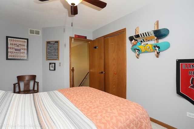 14822 S Eagle Ridge Dr, Homer Glen, IL 60491 - bedroom with a closet, carpet flooring, a ceiling fan, and baseboards