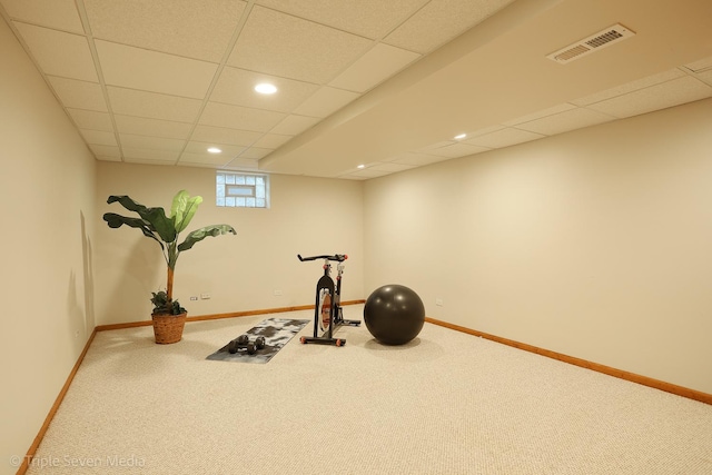 14822 S Eagle Ridge Dr, Homer Glen, IL 60491 - workout room with carpet, baseboards, a paneled ceiling, and recessed lighting
