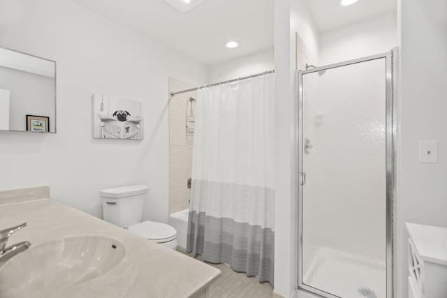 1203 Central St Unit C, Evanston, IL 60201 - full bathroom with vanity, recessed lighting, toilet, and shower / bath combination with curtain