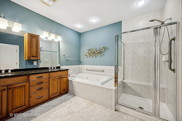 4224 Weatherstone Rd, Crystal Lake, IL 60014 - bathroom with double vanity, a whirlpool tub, and a stall shower