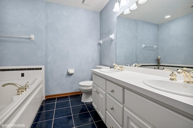 8806 175th St, Tinley Park, IL 60487 - full bathroom with double vanity, a garden tub, toilet, tile patterned flooring, and baseboards