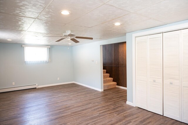 207 Muehl Dr, Lockport, IL 60441 - basement featuring a ceiling fan, stairway, wood finished floors, baseboards, and recessed lighting