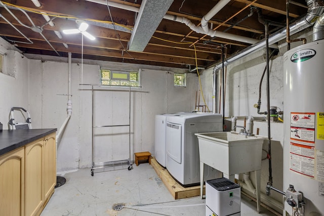 17336 65th Ave, Tinley Park, IL 60477 - below grade area featuring gas water heater, washer and dryer, and a sink