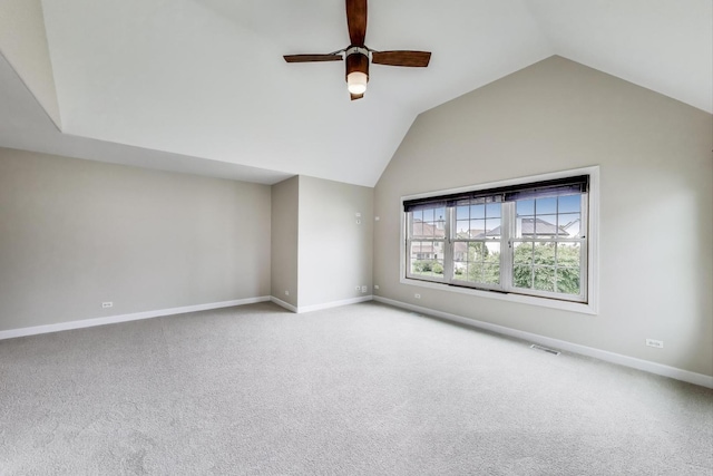 12354 S Blue Water Pkwy, Plainfield, IL 60585 - carpeted empty room with vaulted ceiling and a ceiling fan