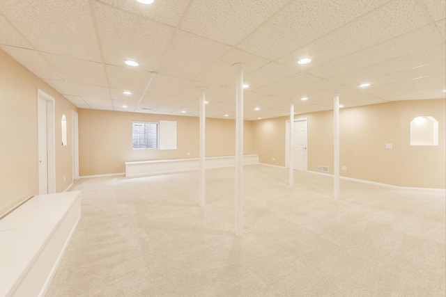12354 S Blue Water Pkwy, Plainfield, IL 60585 - below grade area with light carpet, recessed lighting, and a drop ceiling