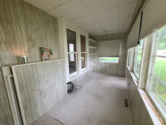 603 7th Ave, Sterling, IL 61081 - unfurnished sunroom with wooden walls, carpet floors, and a drop ceiling