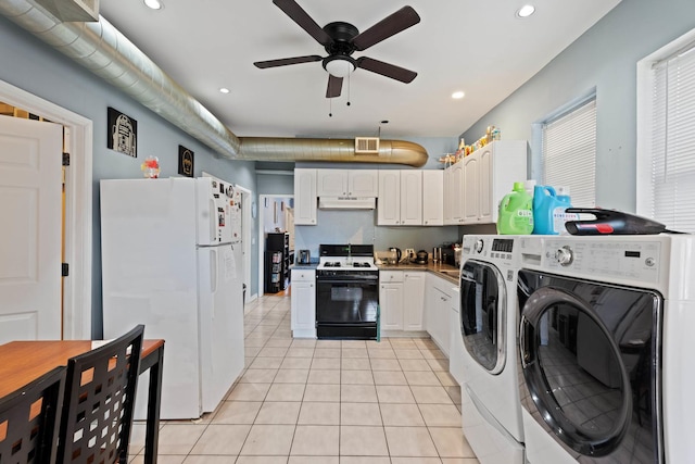 4512 S Fairfield Ave, Chicago, IL 60632 - washroom with washing machine and dryer, a ceiling fan, light tile patterned floors, and recessed lighting