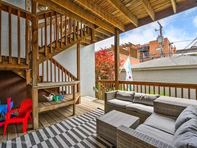 1043 W Wolfram St Unit 1, Chicago, IL 60657 - wooden deck featuring an outdoor living space and stairs