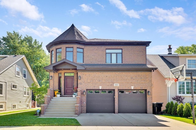 5843 N Oconto Ave, Chicago, IL 60631 - view of front of house with brick siding, concrete driveway, an attached garage, and roof with shingles