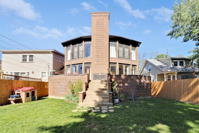 5843 N Oconto Ave, Chicago, IL 60631 - rear view of house featuring stairs, a chimney, and brick siding