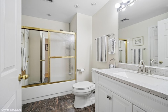 3047 Lexington Ln, Glenview, IL 60026 - bathroom with vanity, marble finish floors, bath / shower combo with glass door, and toilet