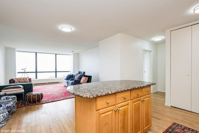 5415 N Sheridan Rd Unit 1504, Chicago, IL 60640 - kitchen with light wood-style flooring, stone countertops, a kitchen island, and open floor plan