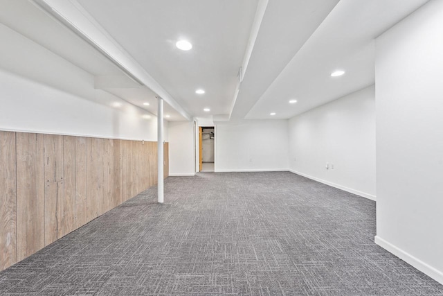 2N439 Bernice Ave, Glen Ellyn, IL 60137 - finished below grade area featuring carpet, recessed lighting, wooden walls, and baseboards